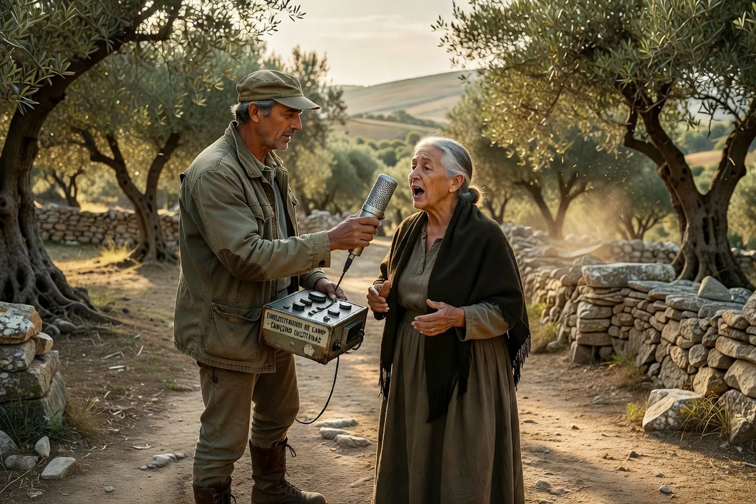 Ethnomusicologue enregistrant des chants de femmes en Occitanie