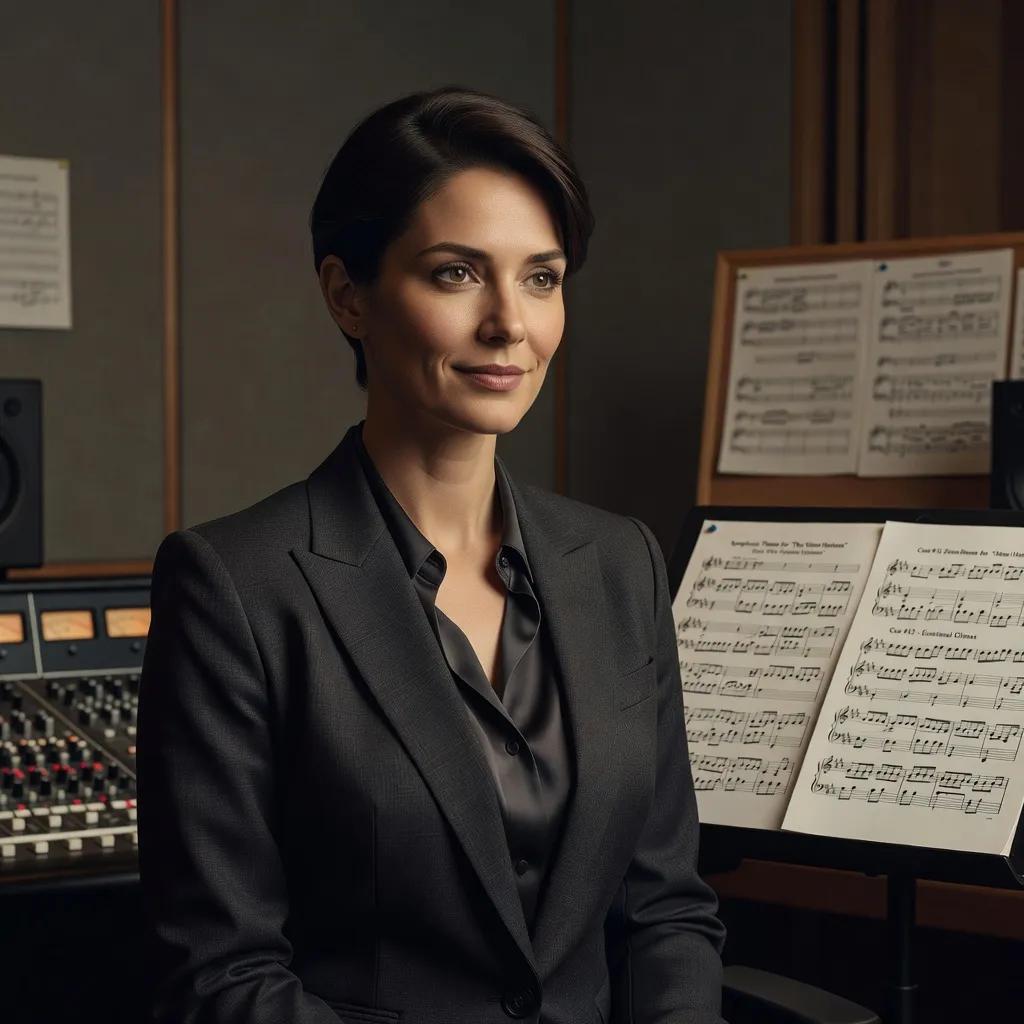 Compositrice de musique de film dans un studio d'enregistrement