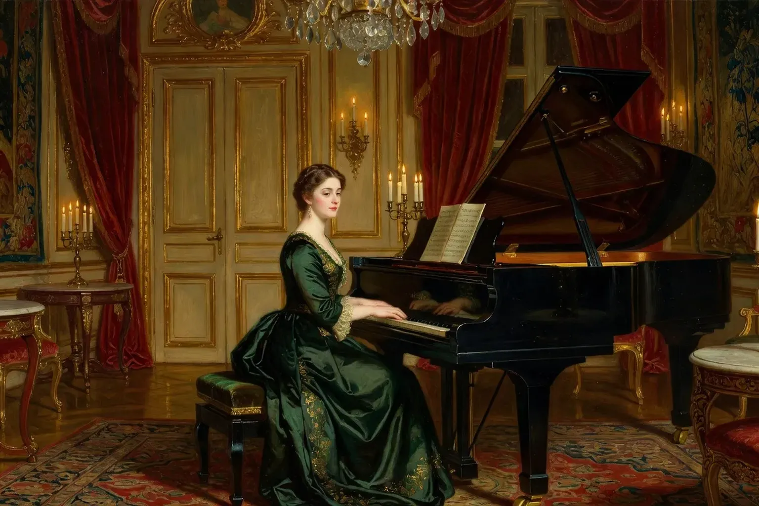 Portrait d'une compositrice française du XIXe siècle au piano