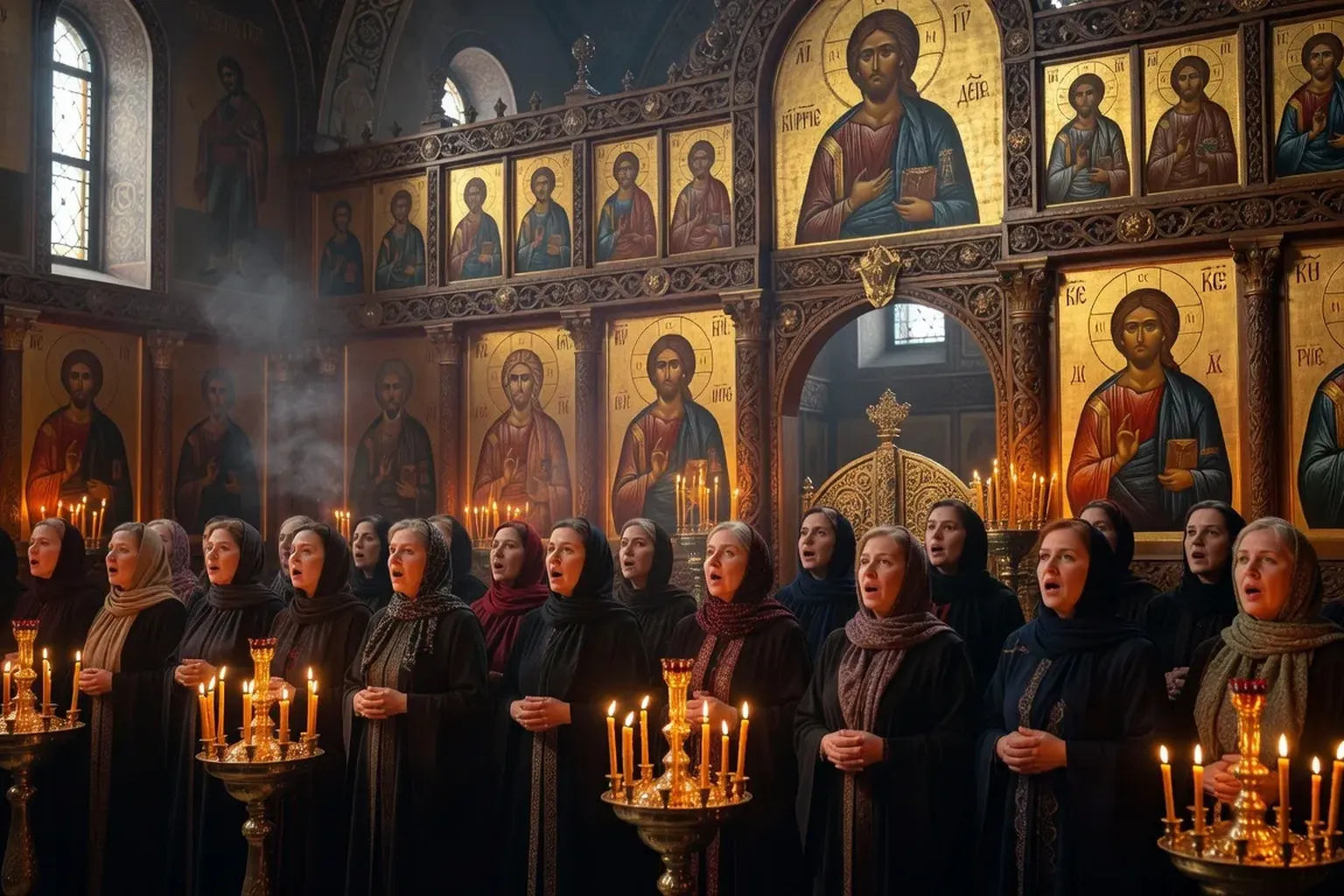 Chorale de femmes dans une église orthodoxe