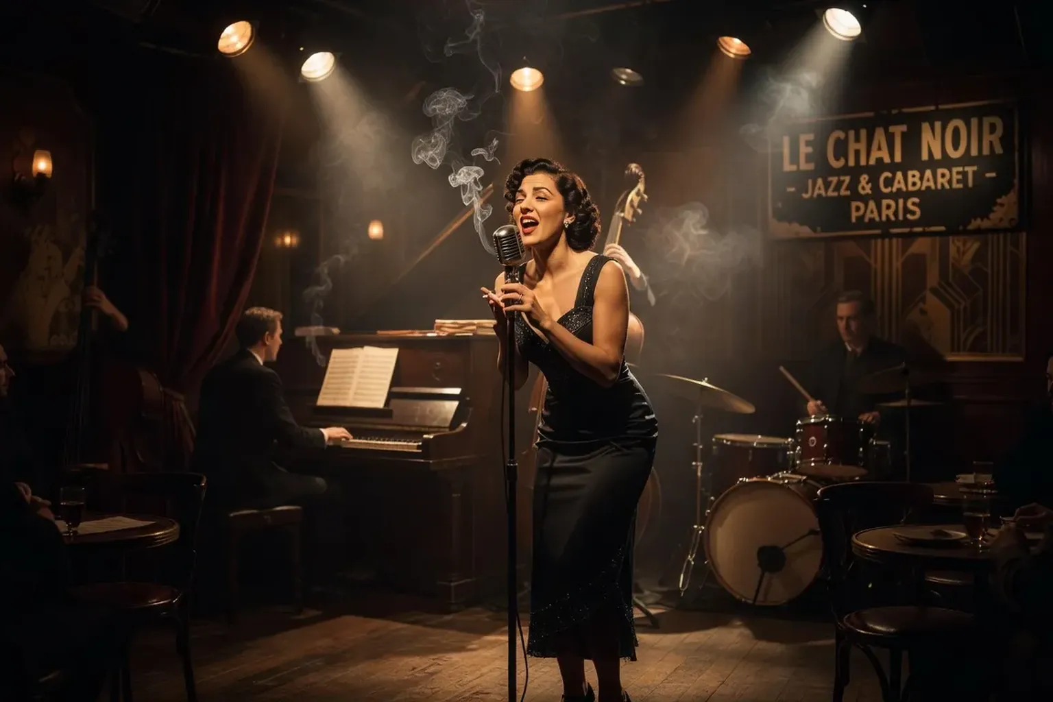 Chanteuse de jazz française sur scène dans les années 1950