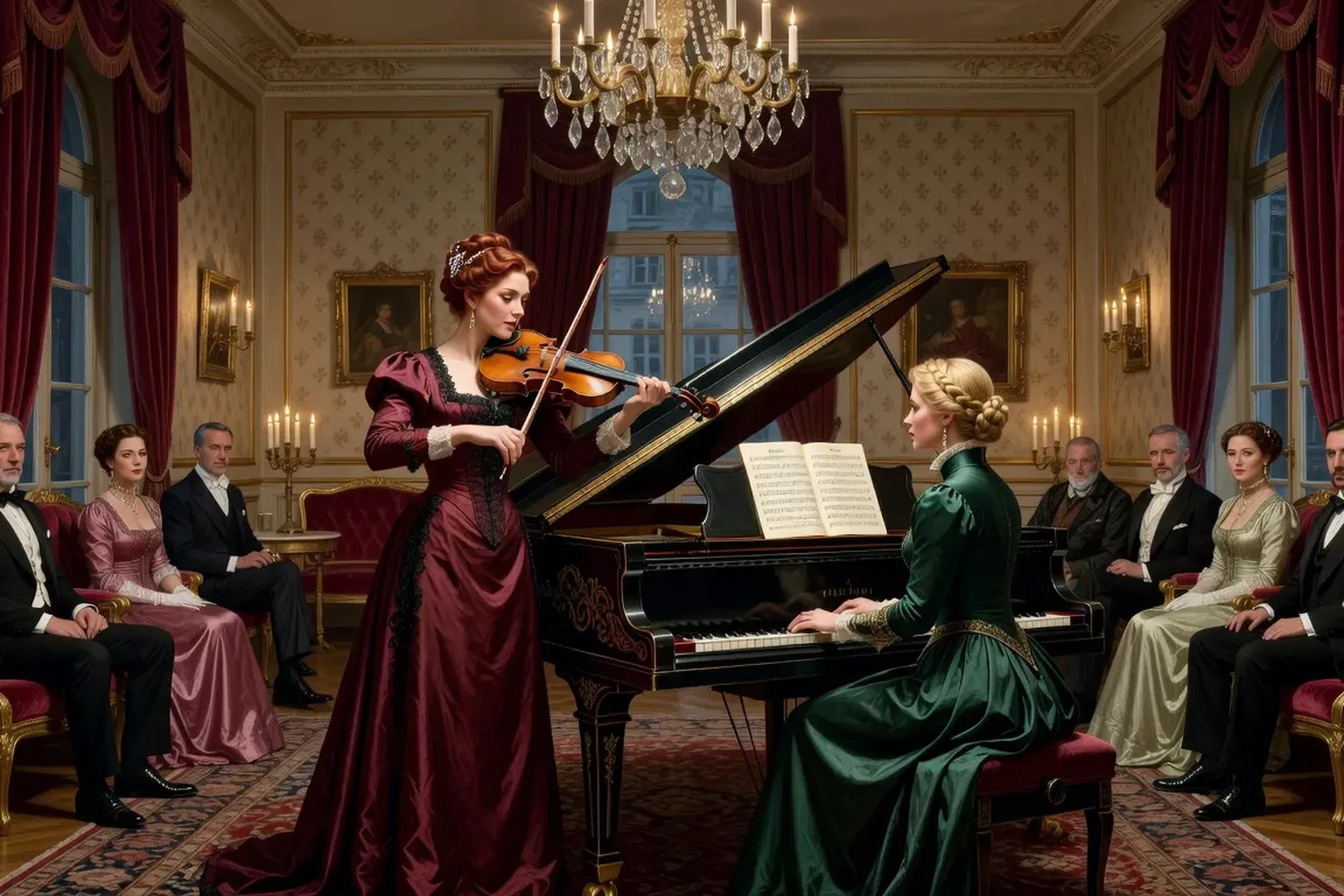 Concert franco-russe au piano dans un salon parisien du XIXe siècle